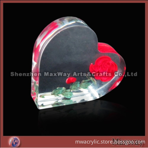 Pretty Acrylic/PMMA Award/Letterweight/Gift with a Red Flower in It
